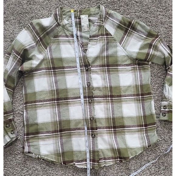 Blu Pepper Size XXL Green Plaid Frayed Hem Button Down Shirt/Jacket Pockets - Picture 8 of 13